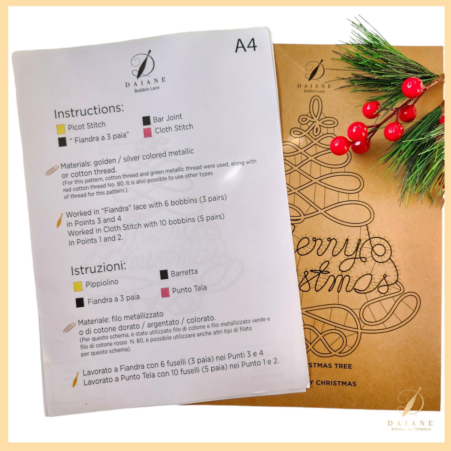 Bobbin Lace Merry Christmas Tree Bobbin Lace Pattern