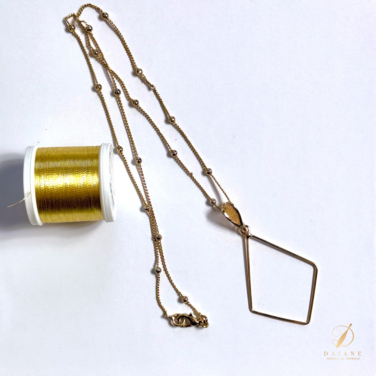 Bobbin Lace Complete Kit Pendant Tie Shaped Jewelry Bobbin Lace Yellow Gold