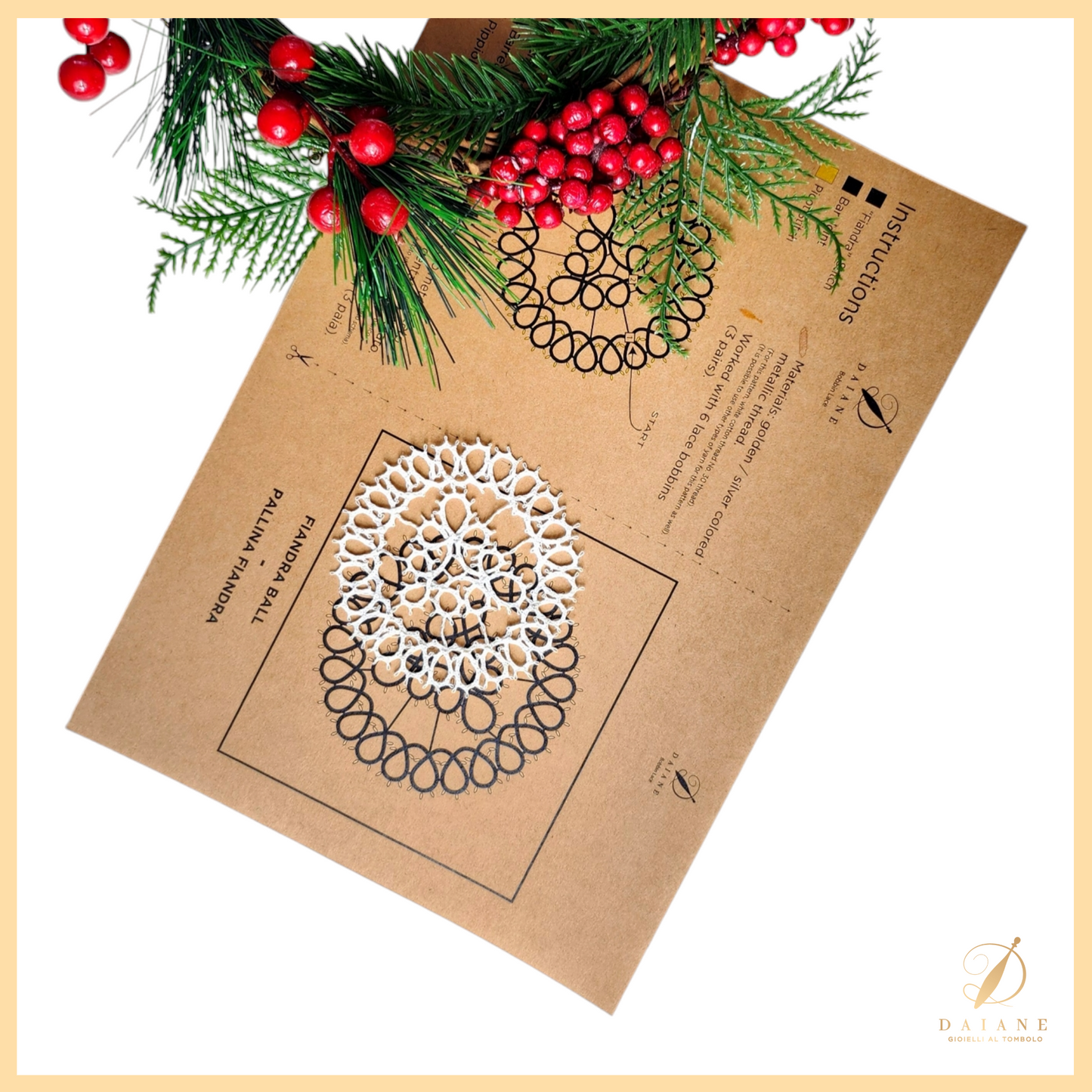 Bobbin Lace Kit Completo Set 12 Cartine Magia del Natale al Tombolo per Merletto al Tombolo