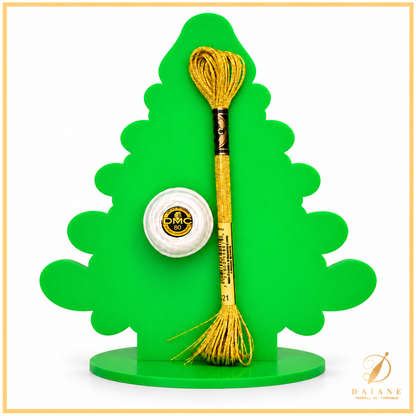 Bobbin Lace Christmas Tree Magical Bobbin Lace Pattern Complete Kit (Pattern + 2 Thread + 15 Beads + Tree) White Cotton Gold Metallic Green