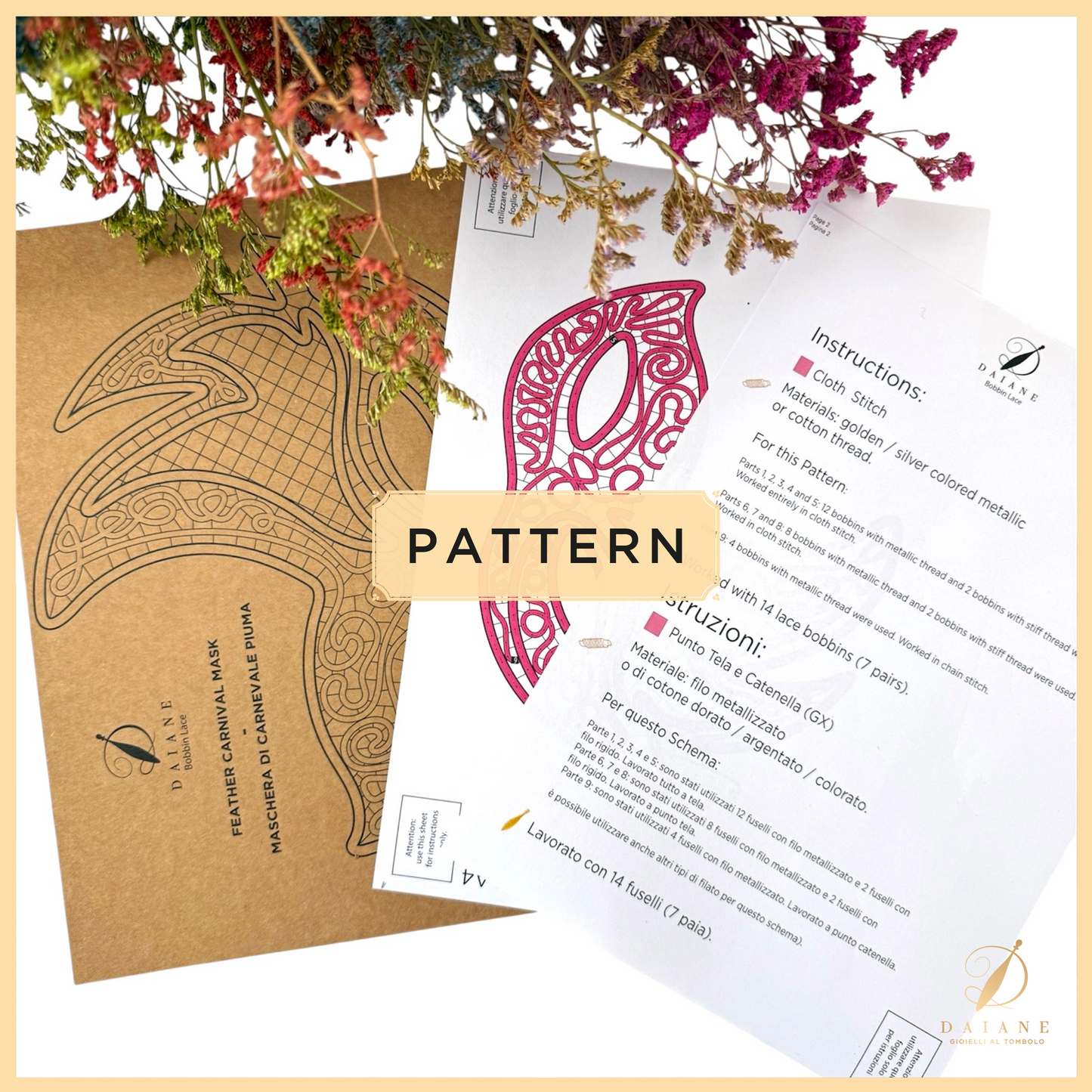 Bobbin Lace Carnival Mask Feather Bobbin Lace Pattern