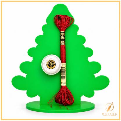 Bobbin Lace Christmas Tree Magical Bobbin Lace Pattern Complete Kit (Pattern + 2 Thread + 15 Beads + Tree) White Cotton Red Metallic Green