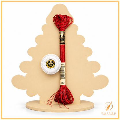 Bobbin Lace Christmas Tree Magical Bobbin Lace Pattern Complete Kit (Pattern + 2 Thread + 15 Beads + Tree) White Cotton Red Metallic Beige