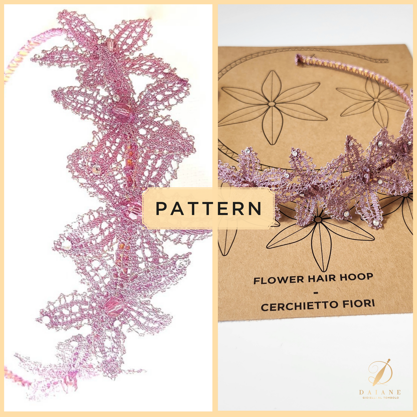 Bobbin Lace Flower Hair Hoop Bobbin Lace Pattern Printed Pattern