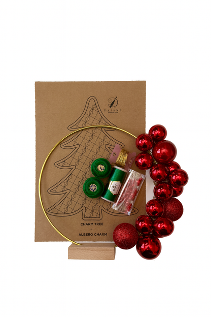 Bobbin Lace Charm Christmas Tree Bobbin Lace Pattern Complete Kit (Pattern + 4 Thread + Circle) Red