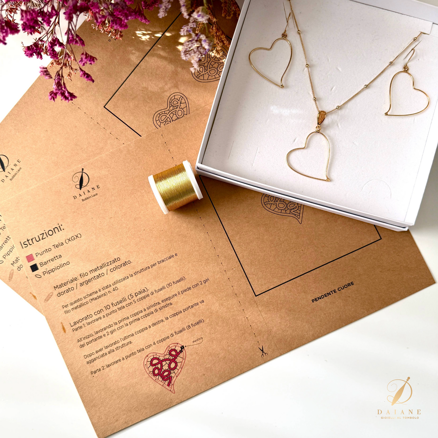 Bobbin Lace Complete Kit Set Heart Jewelry Bobbin Lace