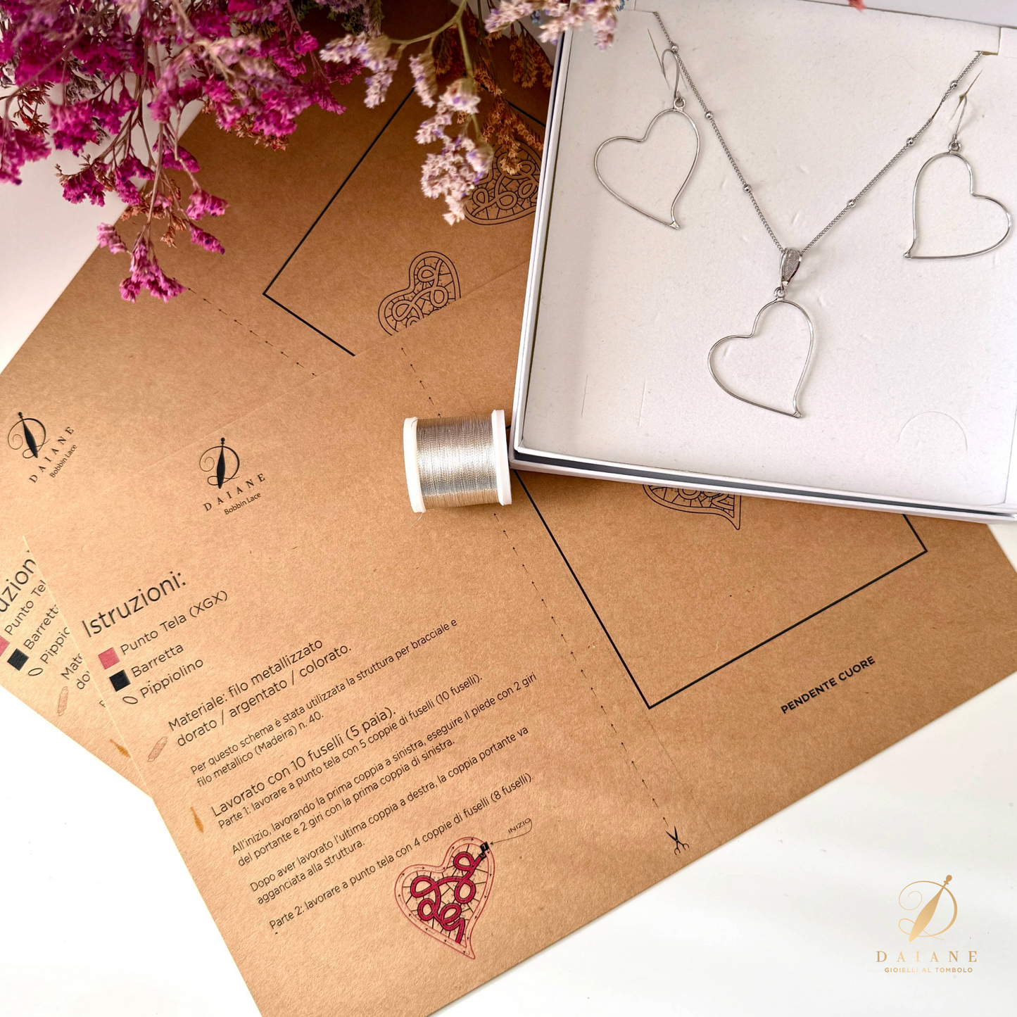 Bobbin Lace Complete Kit Set Heart Jewelry Bobbin Lace