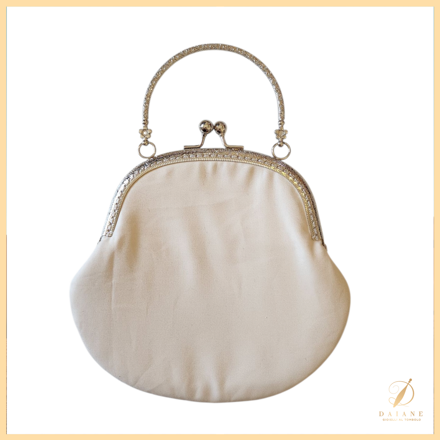 Bobbin Lace Clic Clac Bag Bobbin Lace Pattern Complete Kit (Pattern + 3 Thread + Cloth Bag) Ecru and Silver