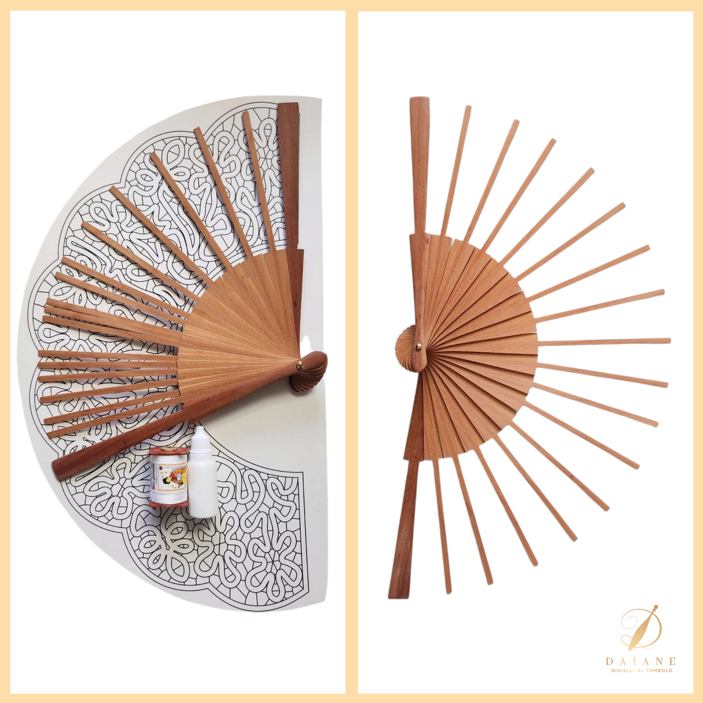 Bobbin Lace Hana Fan Bobbin Lace Pattern Complete Kit (Pattern + Thread + Fan + Glue) Fan Kit 2