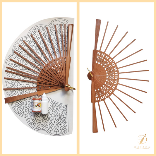 Bobbin Lace Hana Fan Bobbin Lace Pattern Complete Kit (Pattern + Thread + Fan + Glue) Fan Kit 1