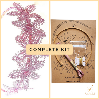 Bobbin Lace Flower Hair Hoop Bobbin Lace Pattern Complete Kit (Pattern + 3 Thread + Hair Hoop)