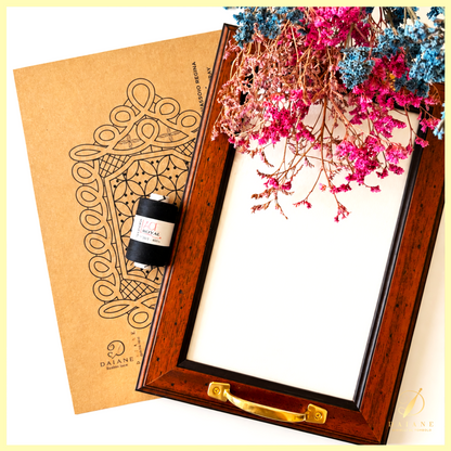 Bobbin Lace Regina Tray Bobbin Lace Pattern Complete Kit (Pattern + 1 Thread + Tray) Brown Black