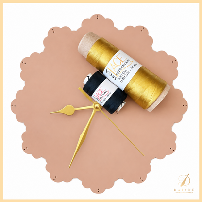 Bobbin Lace Eternita Clock Bobbin Lace Pattern Complete Kit (Pattern + 2 Thread + Base Clock) Hazelnut Black Cotton Gold Silk