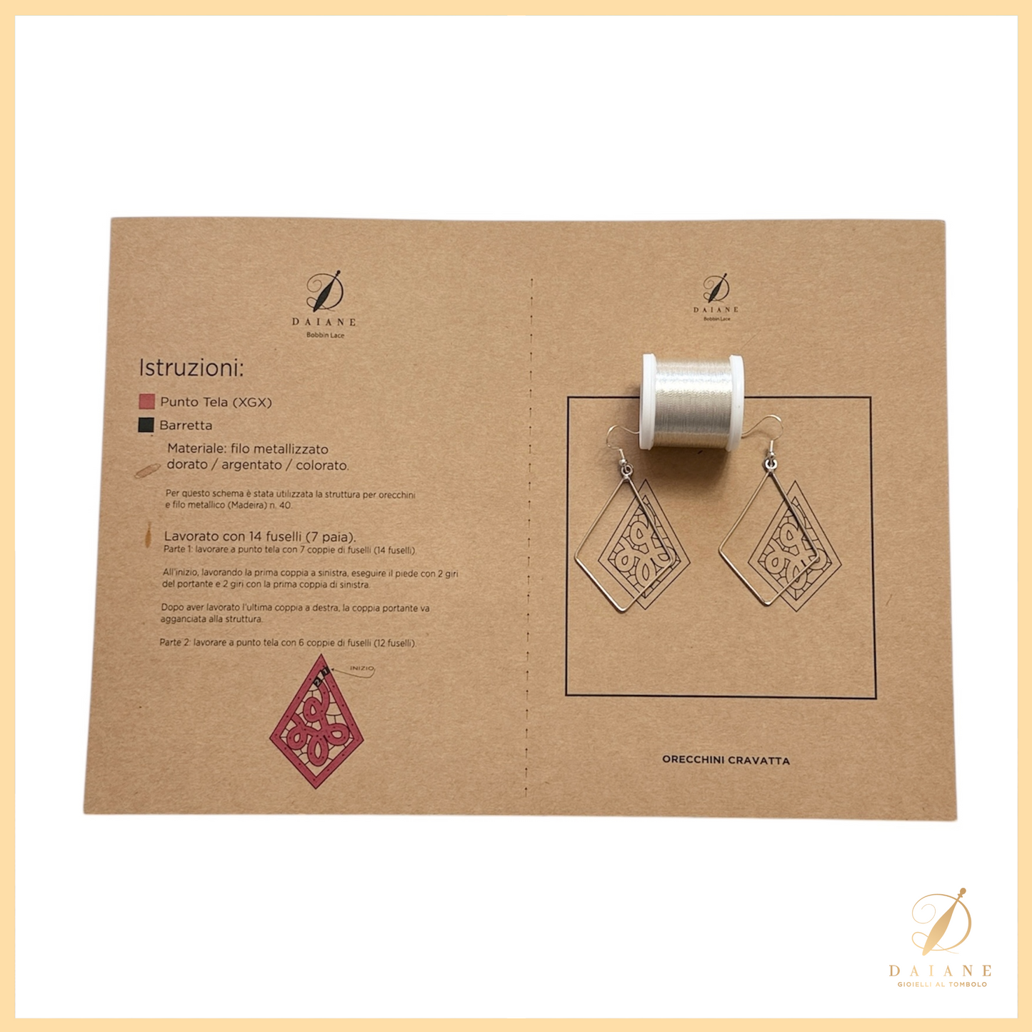 Bobbin Lace Complete Kit Earring Tie Shaped Jewelry Bobbin Lace