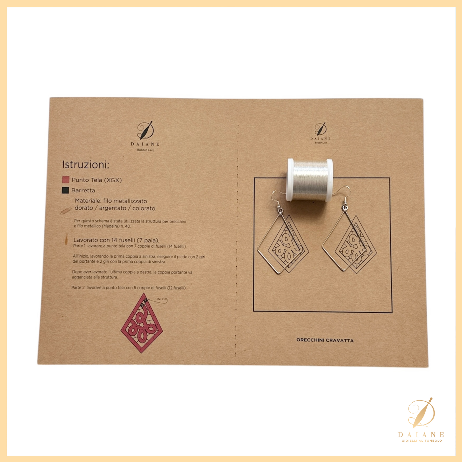 Bobbin Lace Complete Kit Earring Tie Shaped Jewelry Bobbin Lace