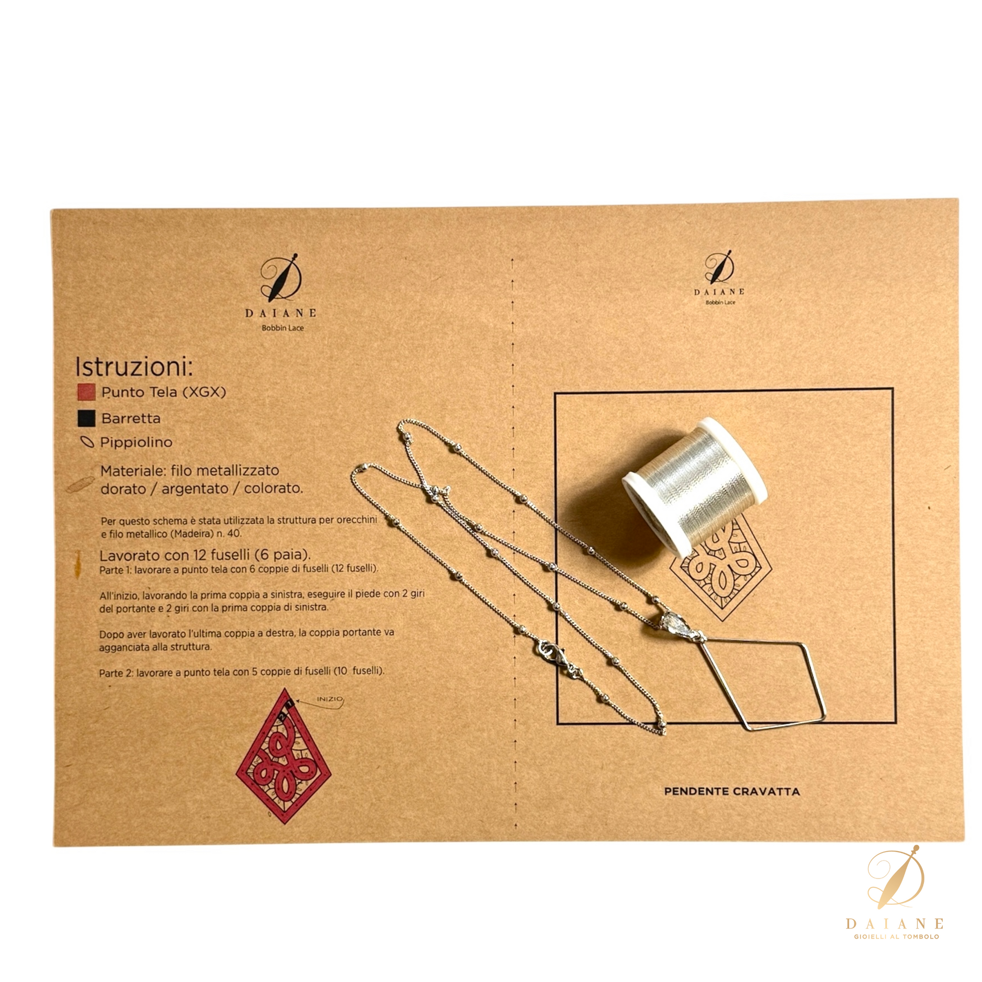 Bobbin Lace Complete Kit Pendant Tie Shaped Jewelry Bobbin Lace