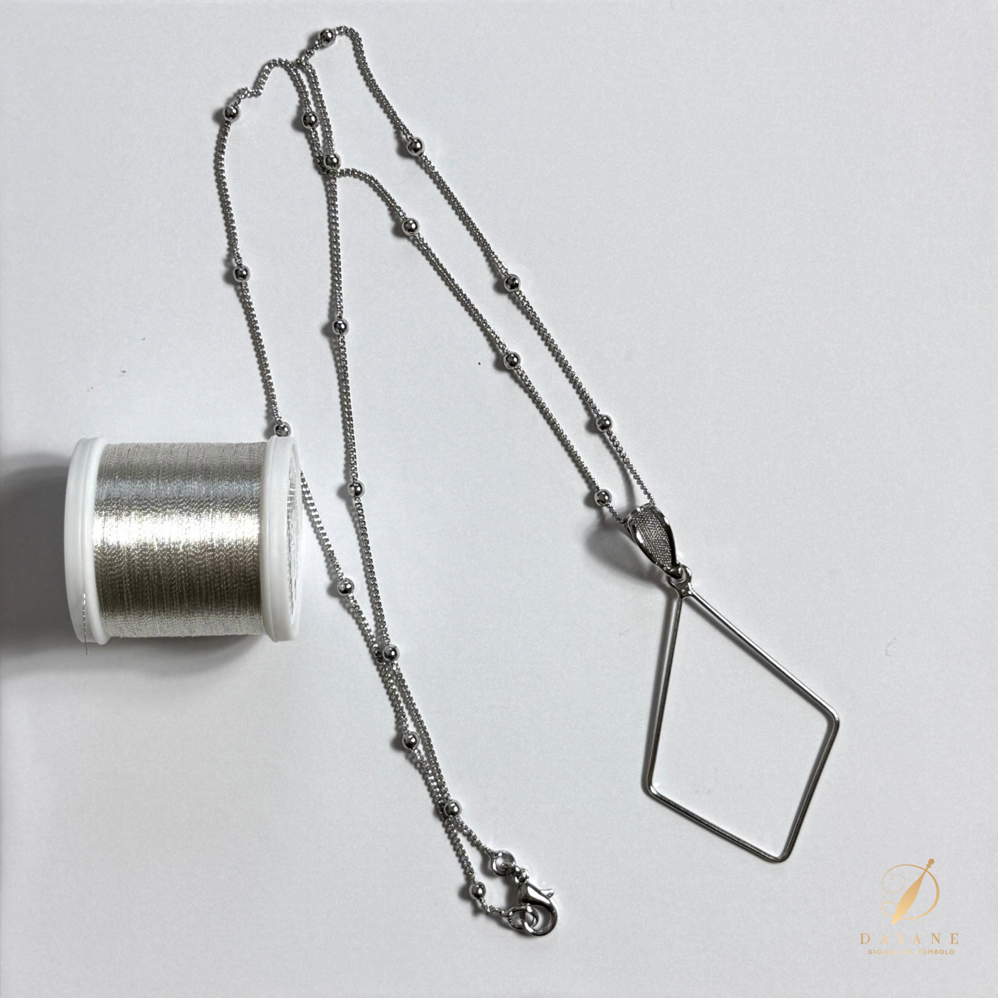 Bobbin Lace Complete Kit Pendant Tie Shaped Jewelry Bobbin Lace White Gold