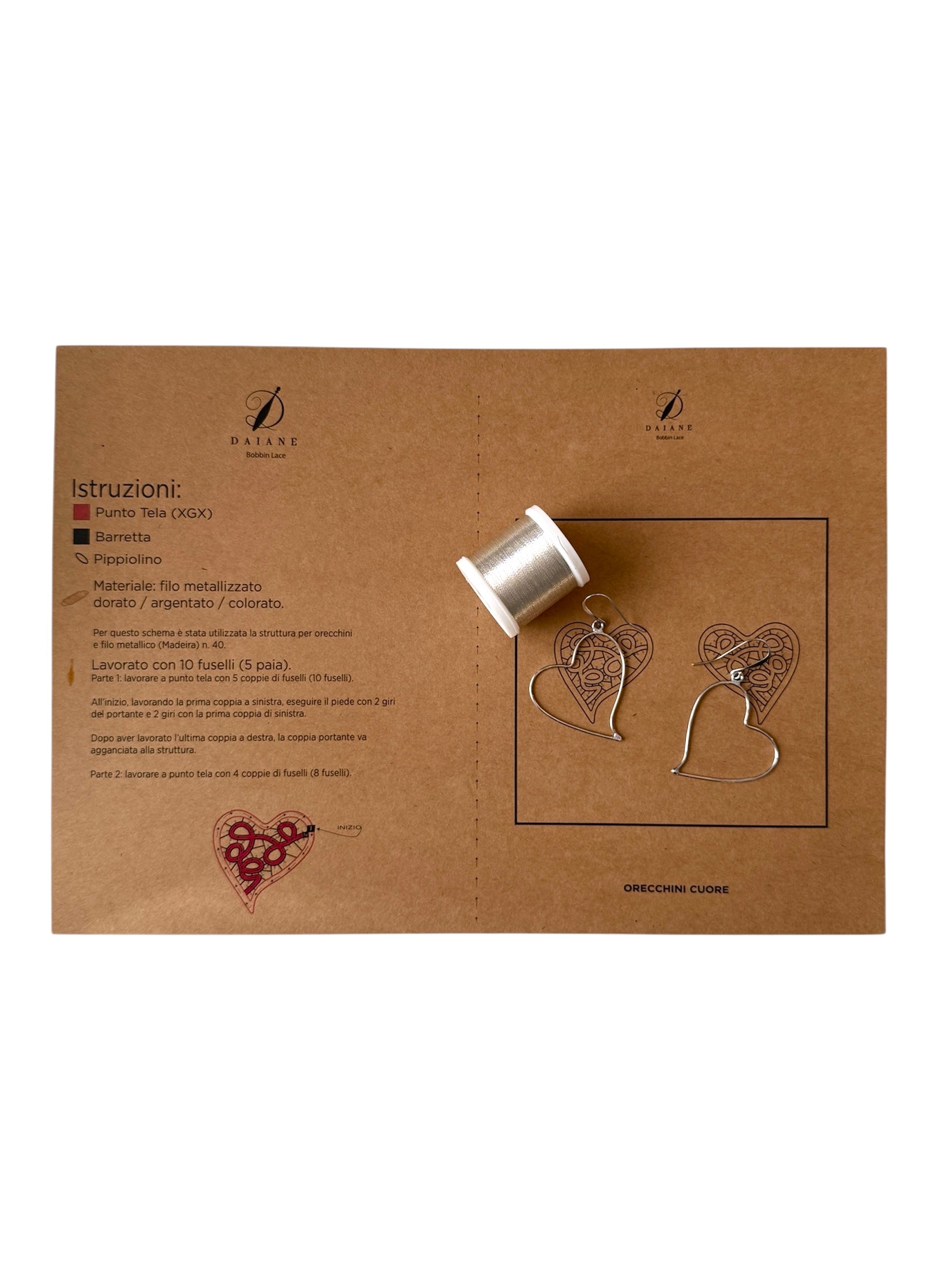 Bobbin Lace Complete Kit Earring Heart Jewelry Bobbin Lace