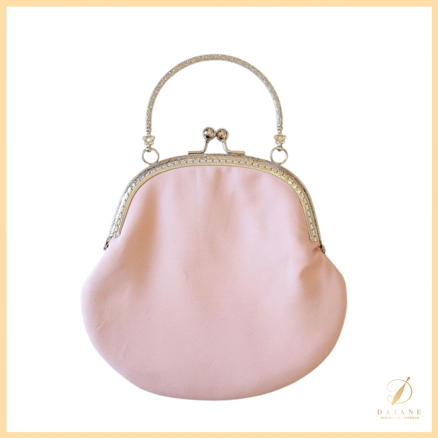 Bobbin Lace Clic Clac Bag Bobbin Lace Pattern Complete Kit (Pattern + 3 Thread + Cloth Bag) Antique Pink and Silver