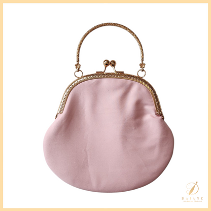 Bobbin Lace Clic Clac Bag Bobbin Lace Pattern Complete Kit (Pattern + 3 Thread + Cloth Bag) Antique Pink and Gold