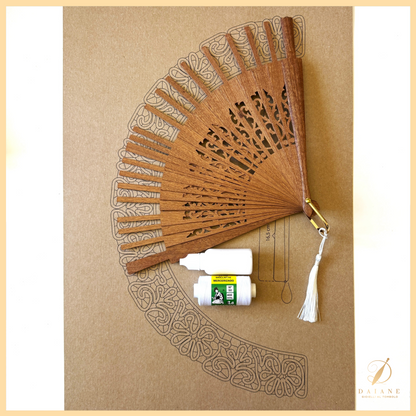 Bobbin Lace Diva Fan Bobbin Lace Pattern Complete Kit (Pattern + Thread + Fan + Glue) Fan Kit 2 (Sipo wood structure)