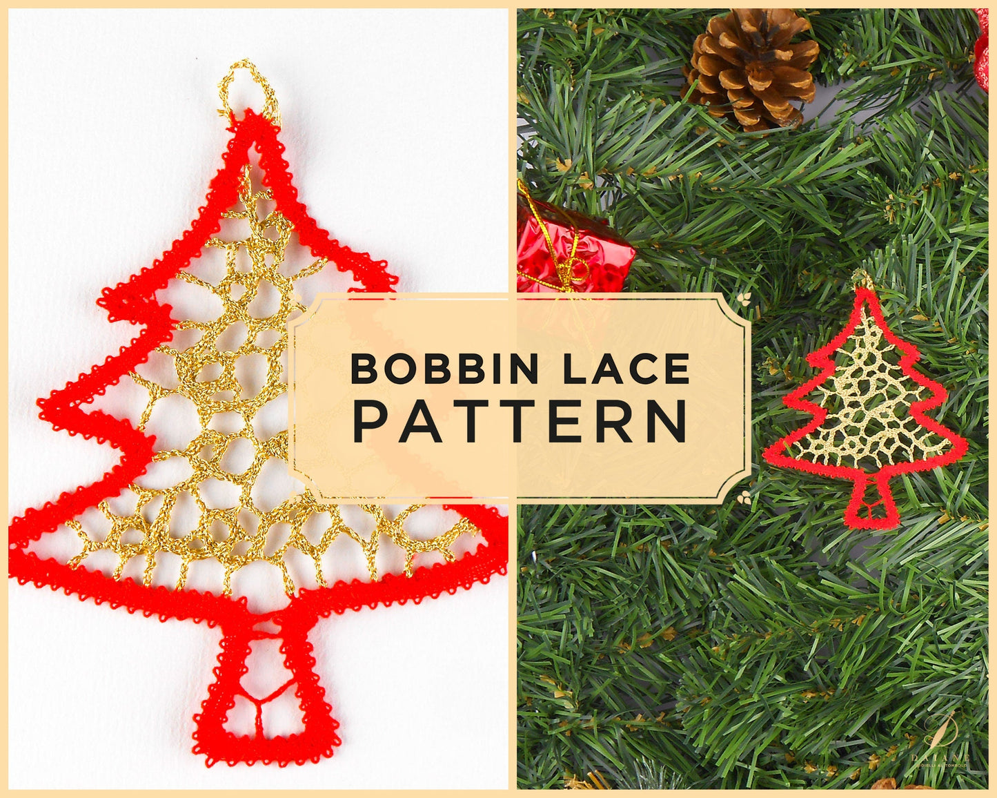 Bobbin Lace Pattern Christmas Tree Merry Printable PDF - instant digital download