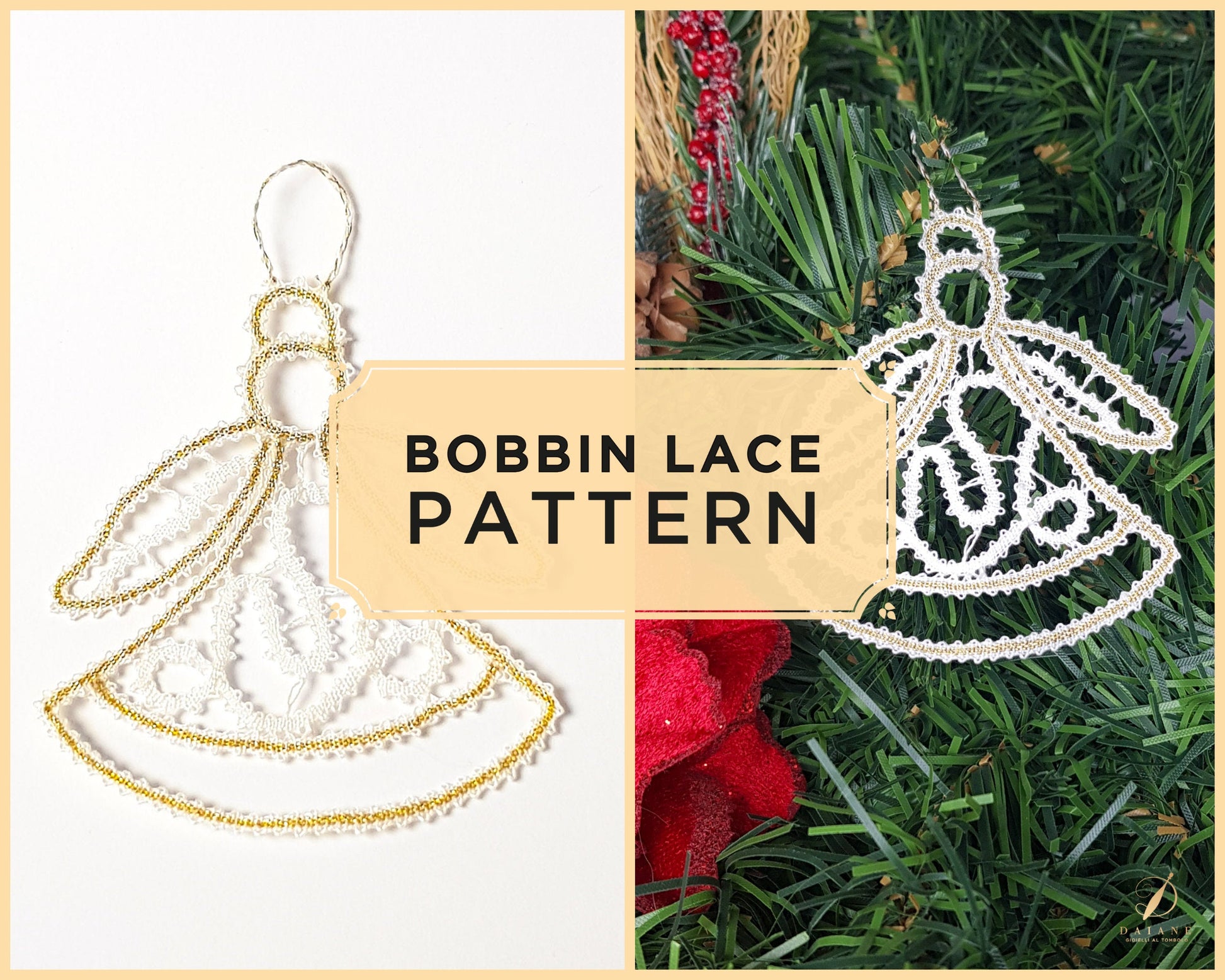 Bobbin Lace Pattern Christmas Angel Printable PDF - instant digital download