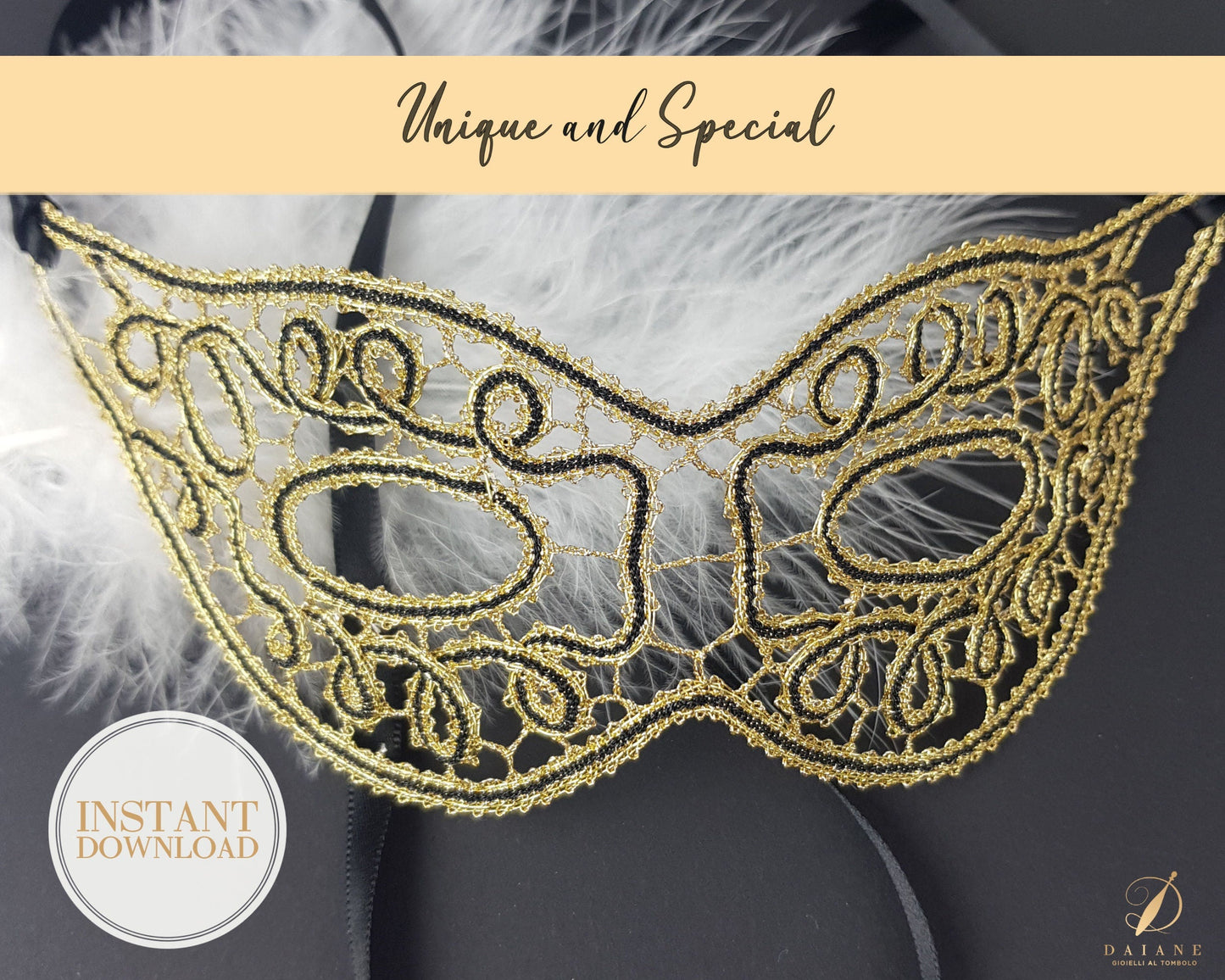 Bobbin Lace Pattern Carnival Mask Printable PDF - instant digital download