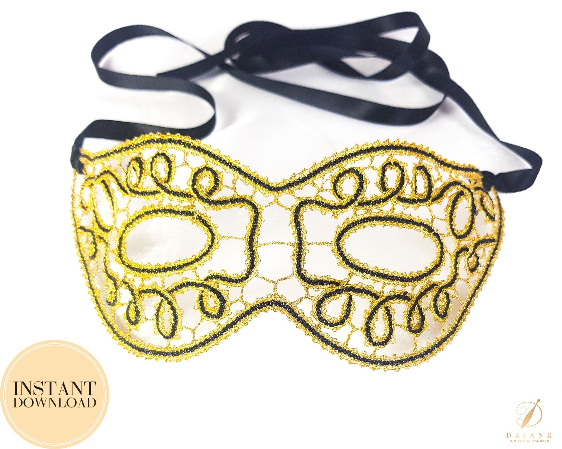 Bobbin Lace Pattern Carnival Mask Printable PDF - instant digital download