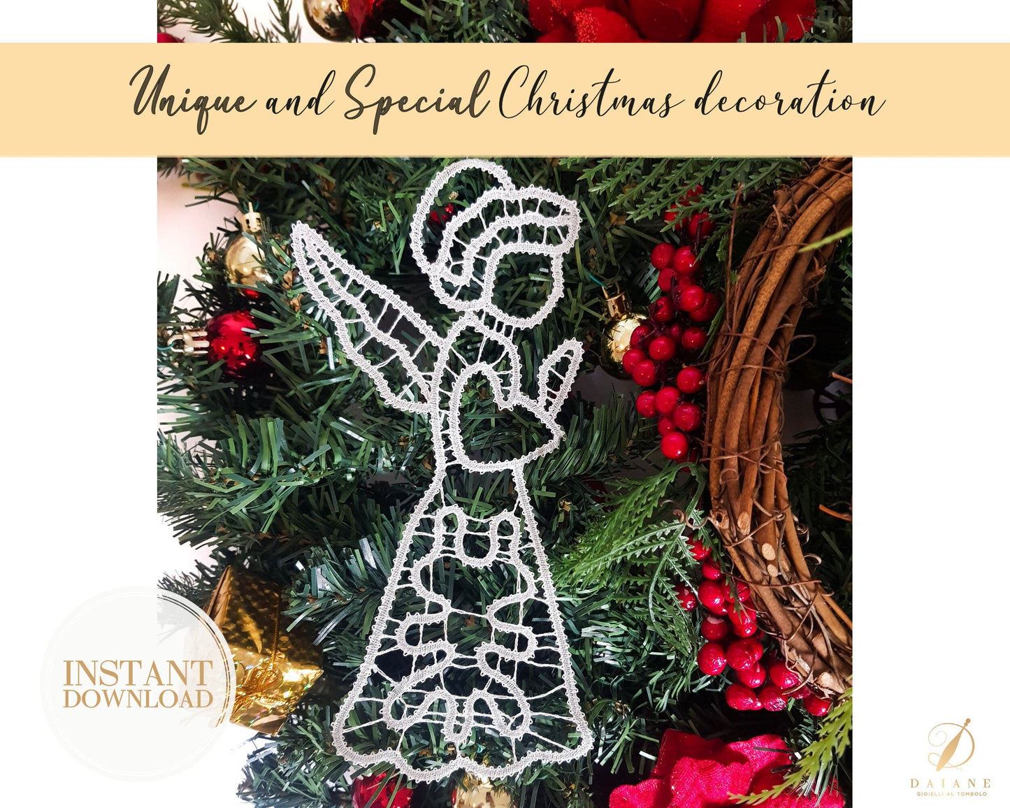 Bobbin Lace Christmas Angel Pattern Printable PDF - instant digital download