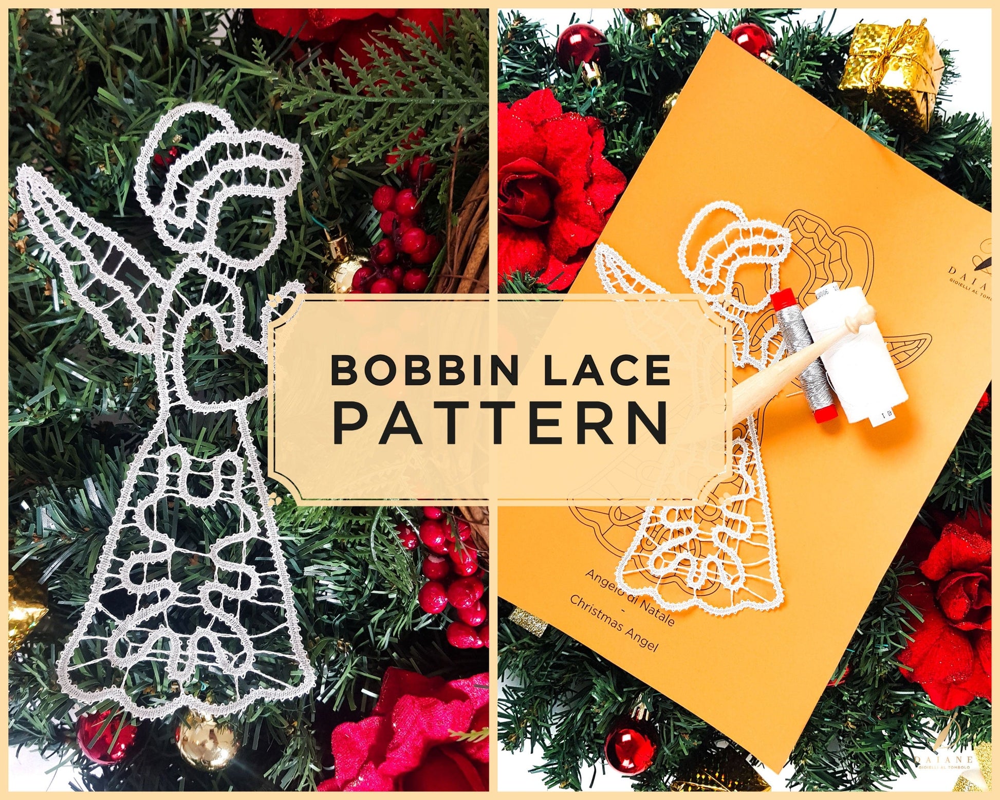 Bobbin Lace Christmas Angel Pattern Printable PDF - instant digital download