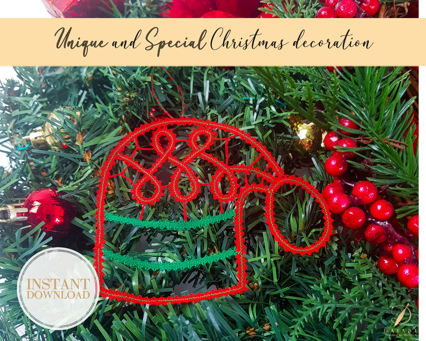 Bobbin Lace Pattern Christmas Hat Printable PDF - instant digital download