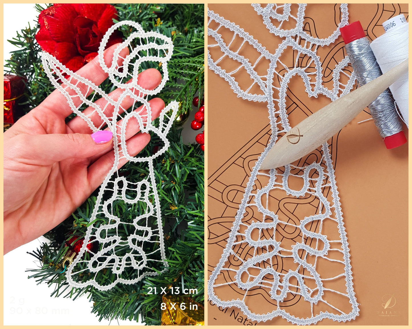 Bobbin Lace Christmas Angel Pattern Printable PDF - instant digital download