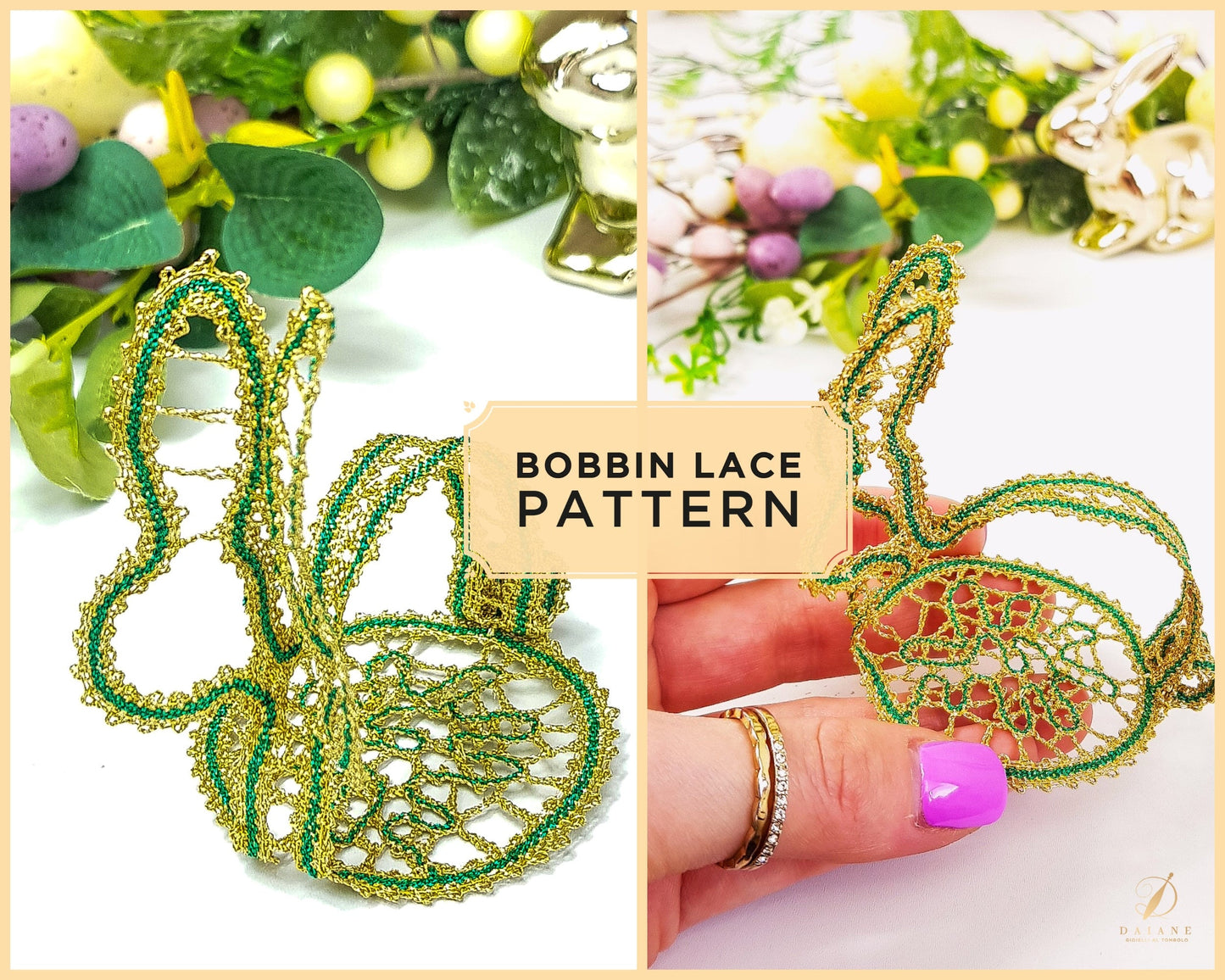 Bobbin Lace Easter Bunny Pattern Printable PDF - instant digital download