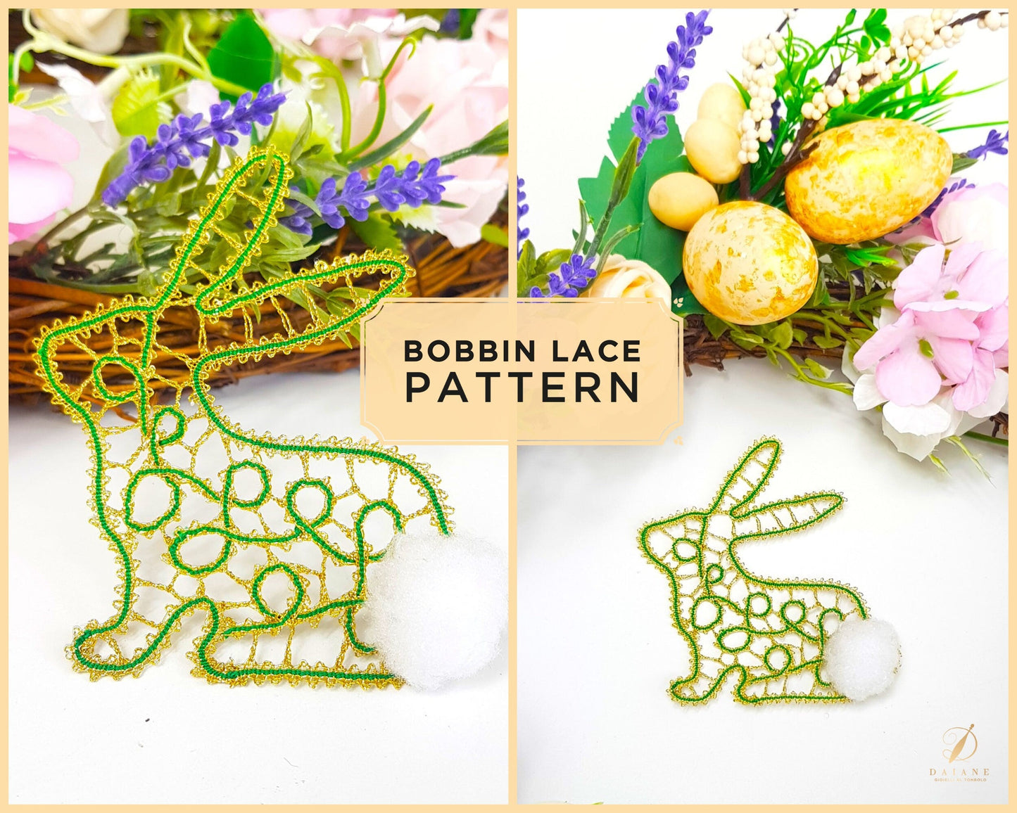 Bobbin Lace Easter Bunny Pattern Printable PDF - instant digital download