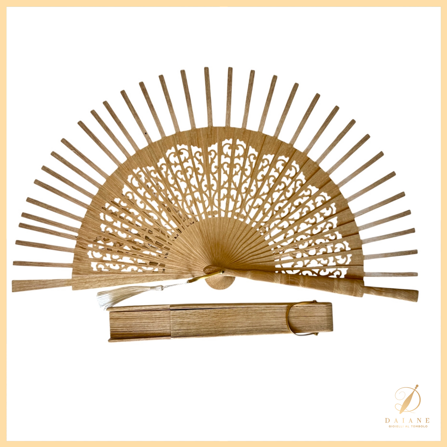 Bobbin Lace Decorated Wooden Fan Clara
