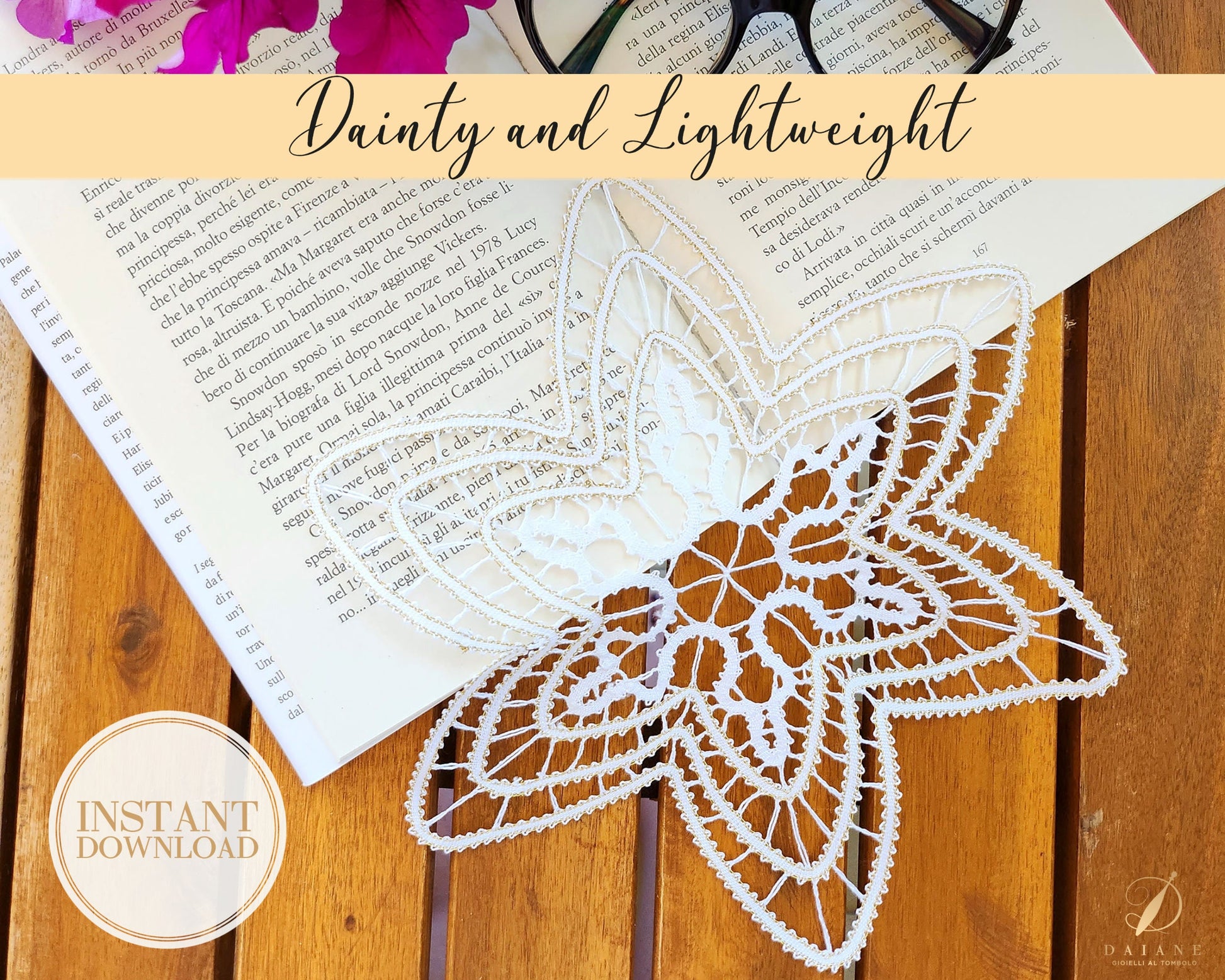 Bobbin Lace Pattern Star Doily Printable PDF - instant digital download