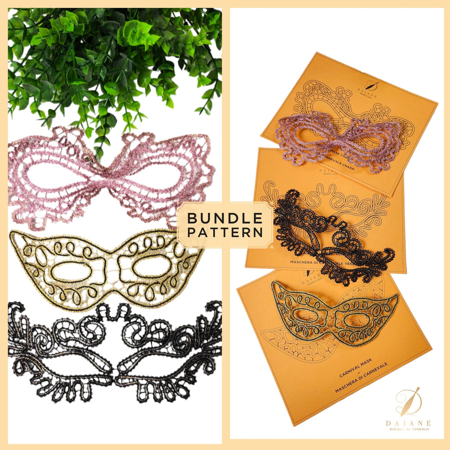 Patterns Bundle - "3 Carnival Masks" - Instant Digital Download