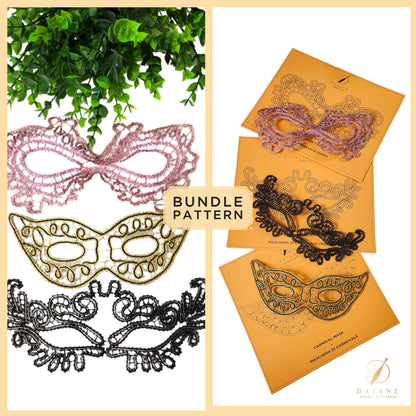 Patterns Bundle - "3 Carnival Masks" - Instant Digital Download